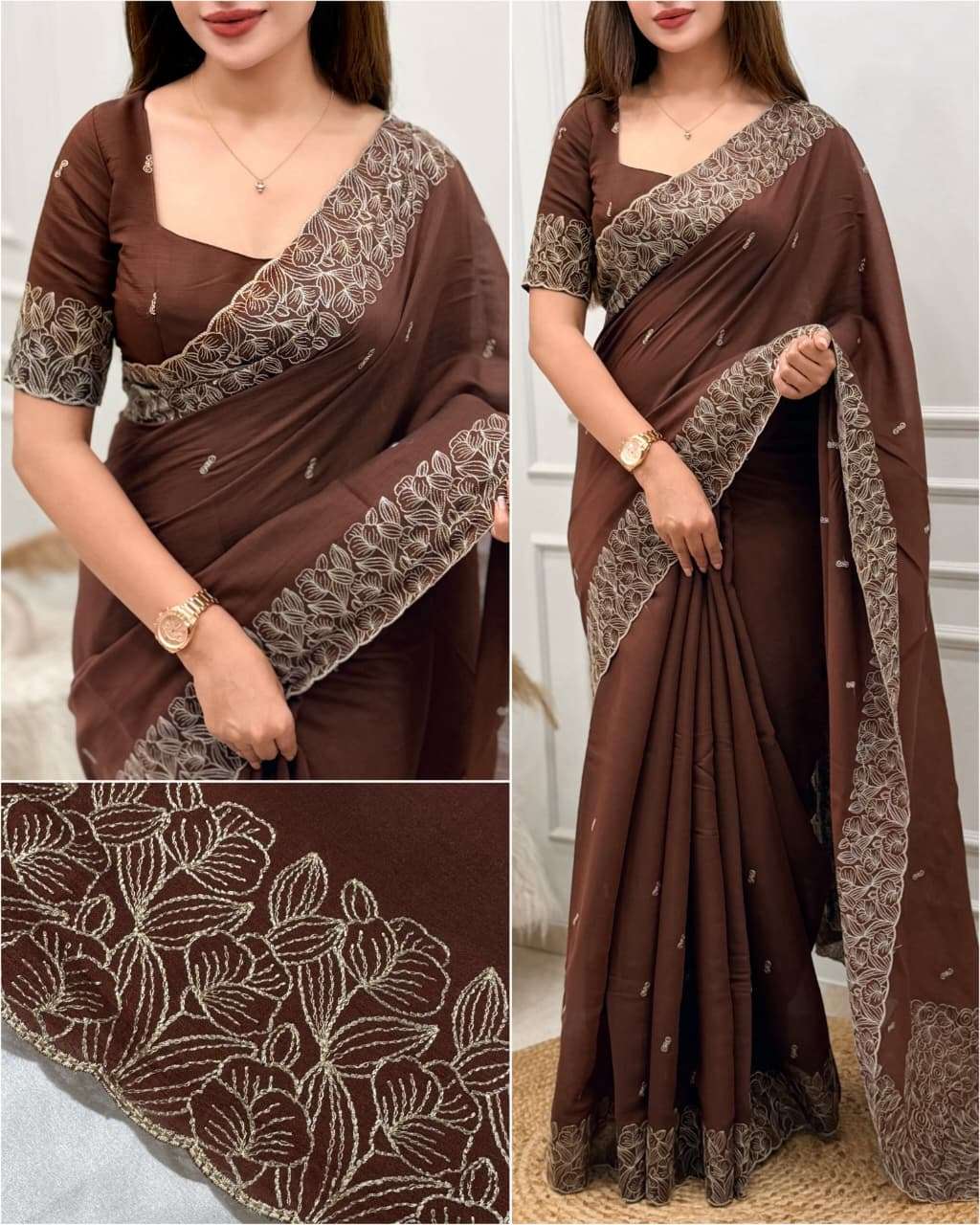 Smriti coral chiffon fancy fabric saree reseller in surat